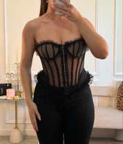 Merilyn Dotted Peplum Corset Top (Black)
