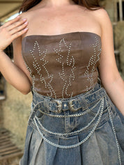 Buckee Stud Leather Corset Top