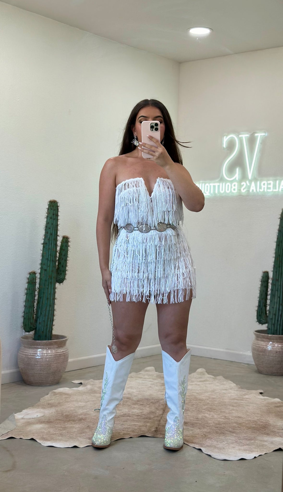Taylor Sequin Fringe Strapless Mini Dress (White) Taylor Sequin Fringe Strapless Mini Dress (White)