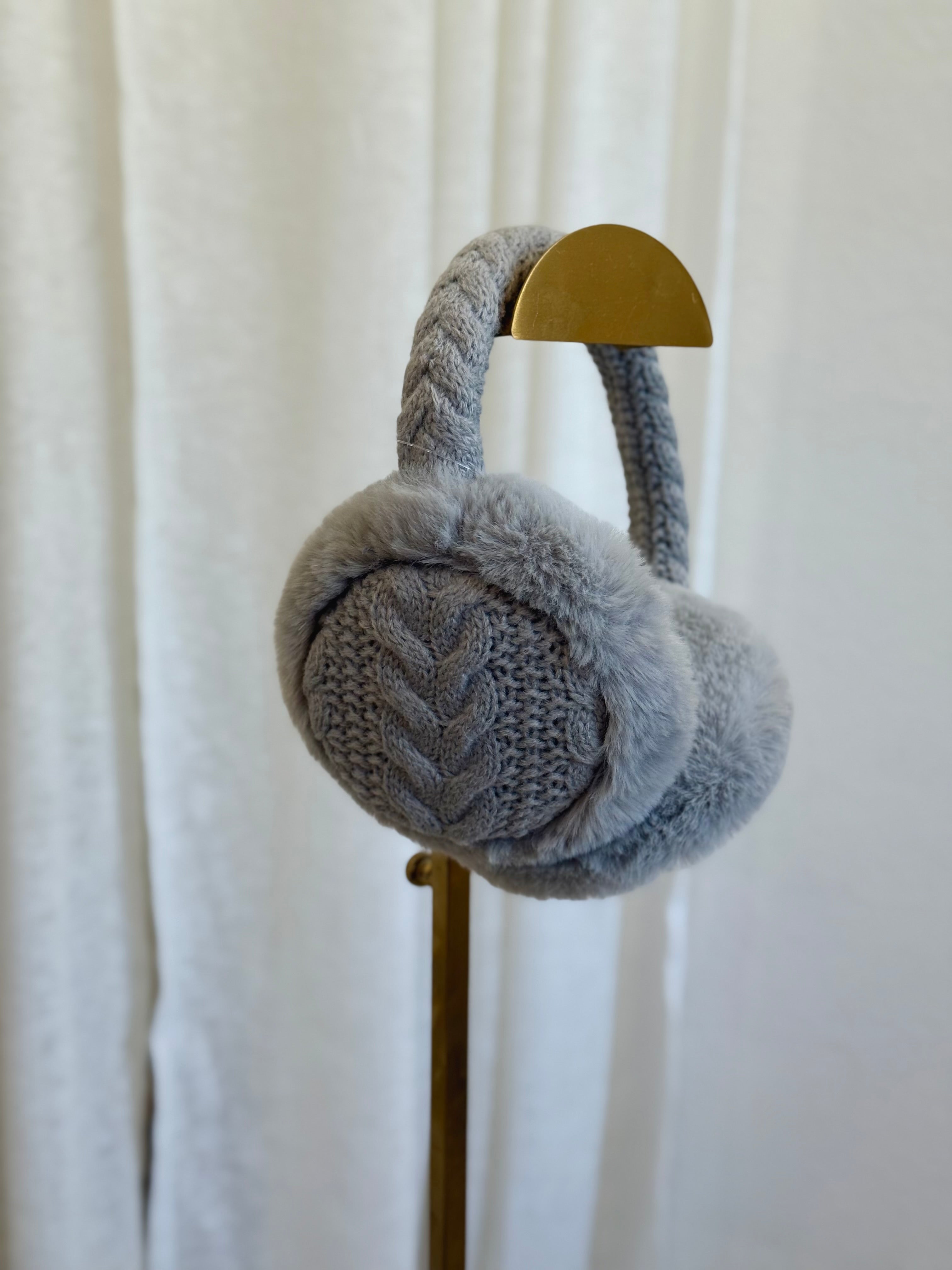 Let It Snow Knit Earmuffs (Grey)