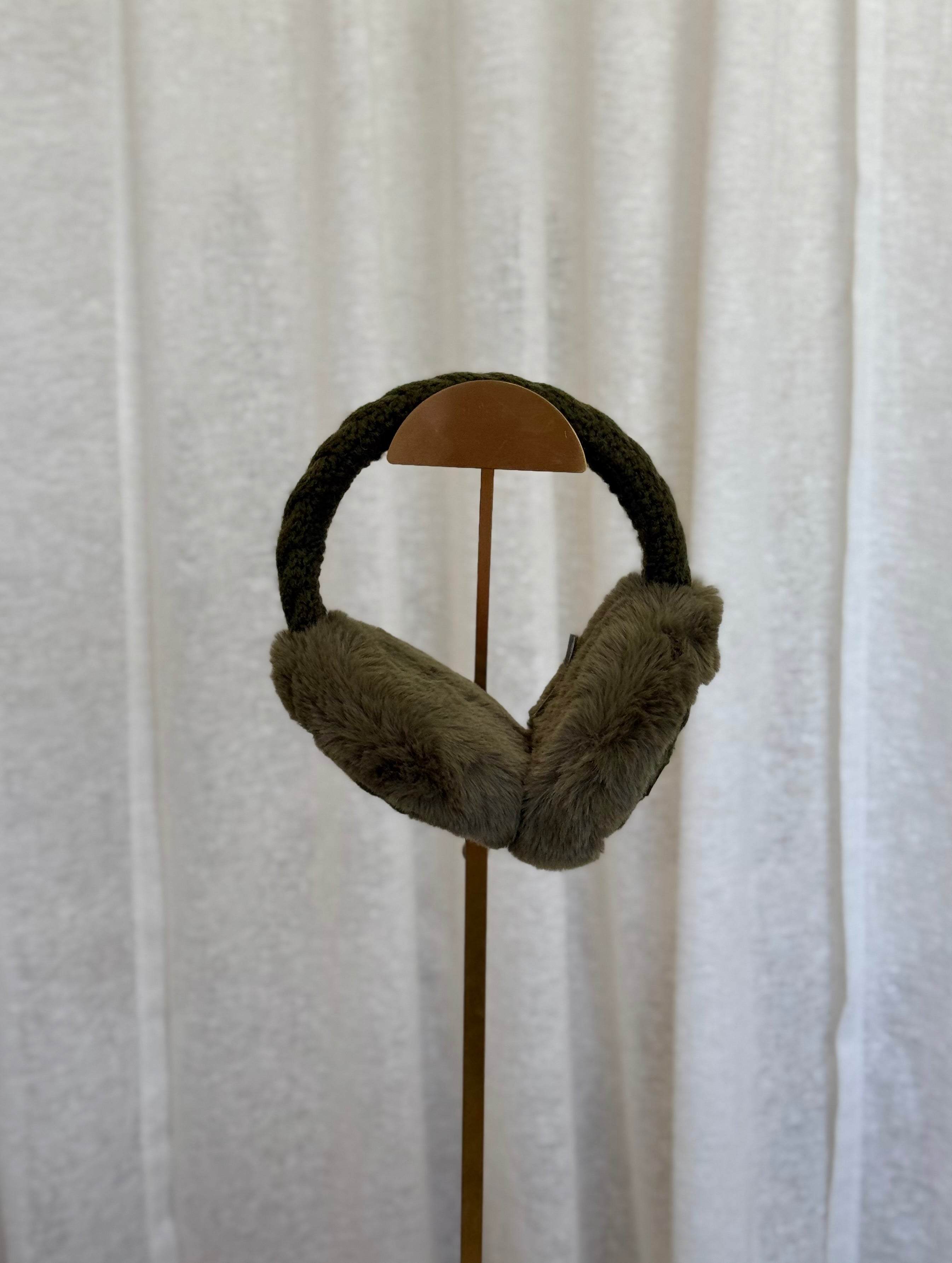 Let It Snow Knit Earmuffs (Olive)