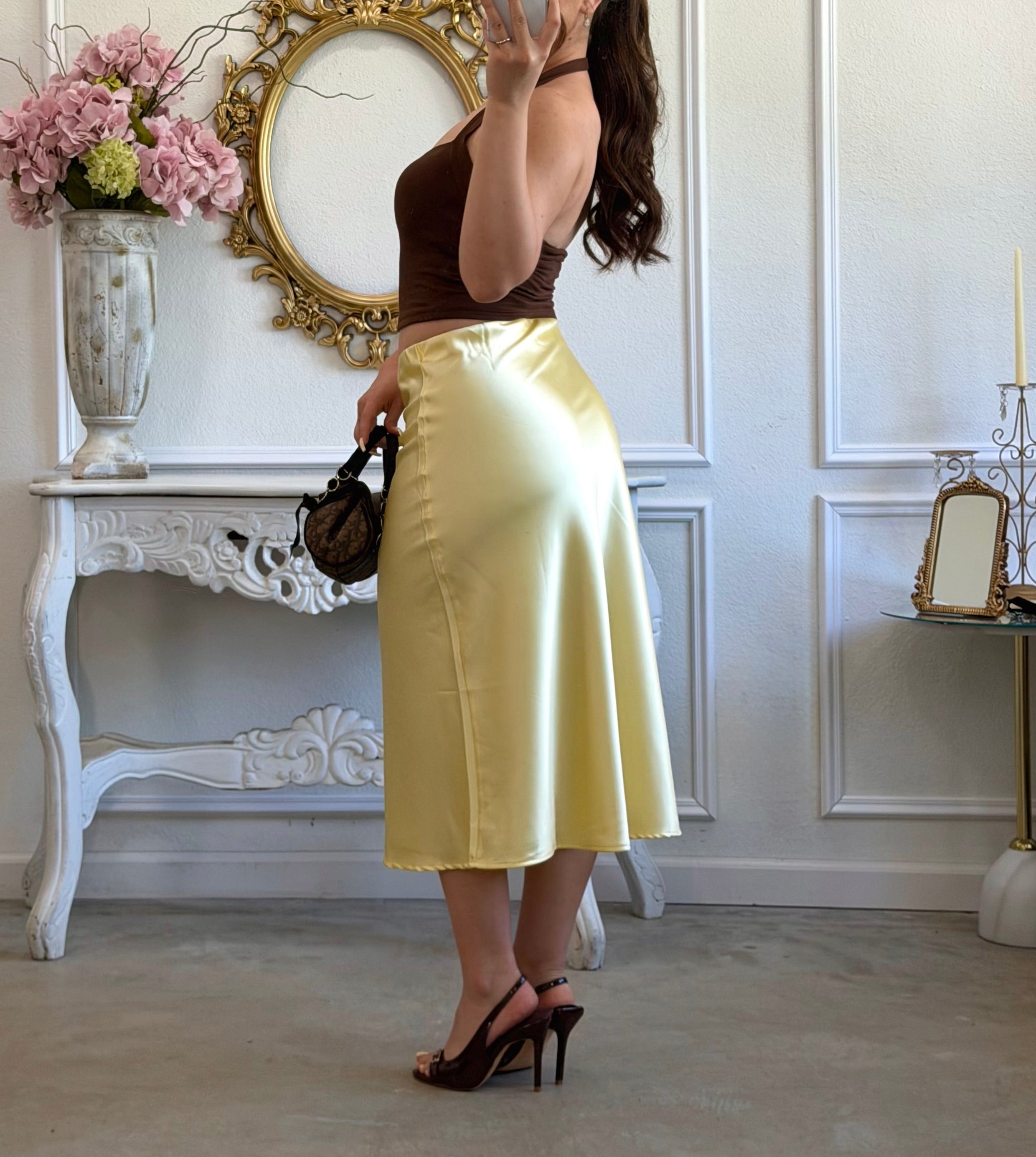 Amalfi Satin Midi Skirt