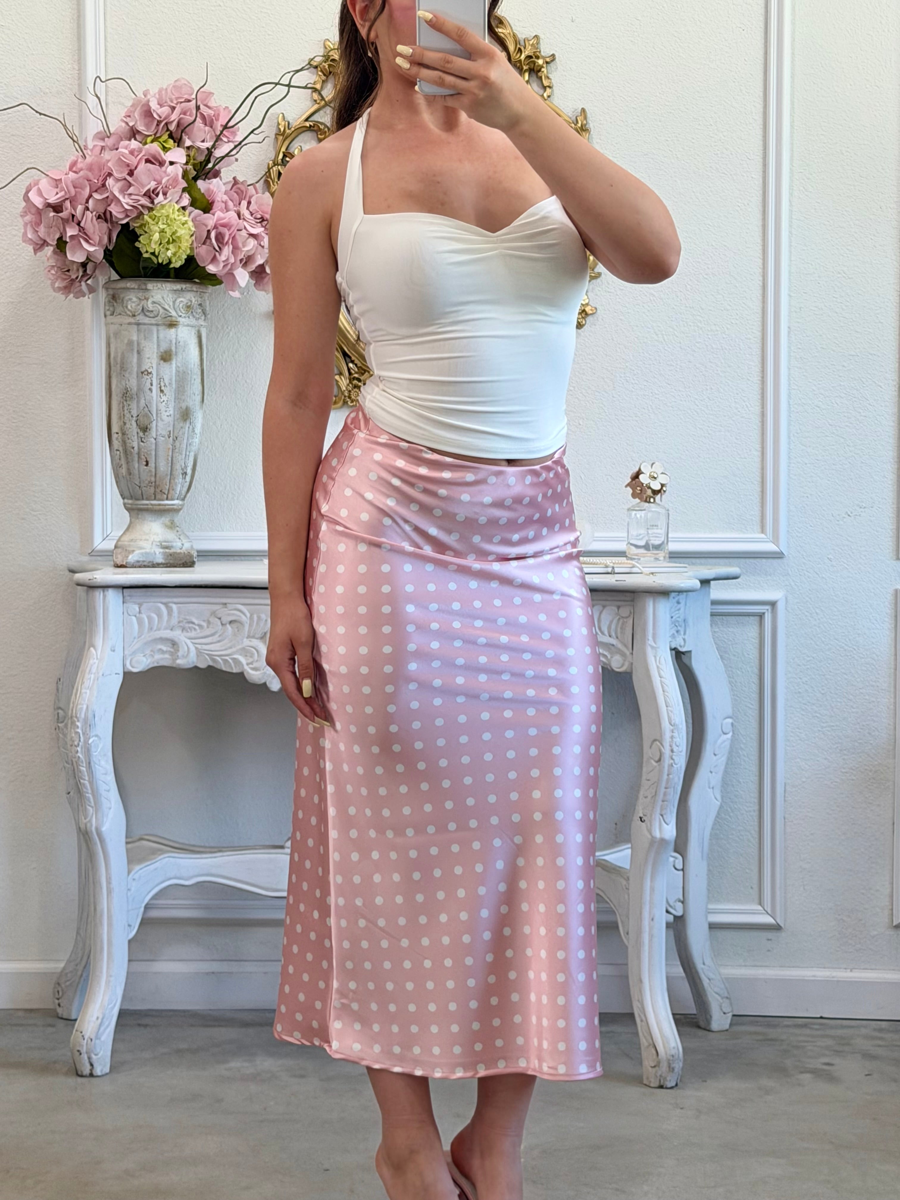 Sweet Pea Polka Dot Slip Skirt - Midi (Light Pink)