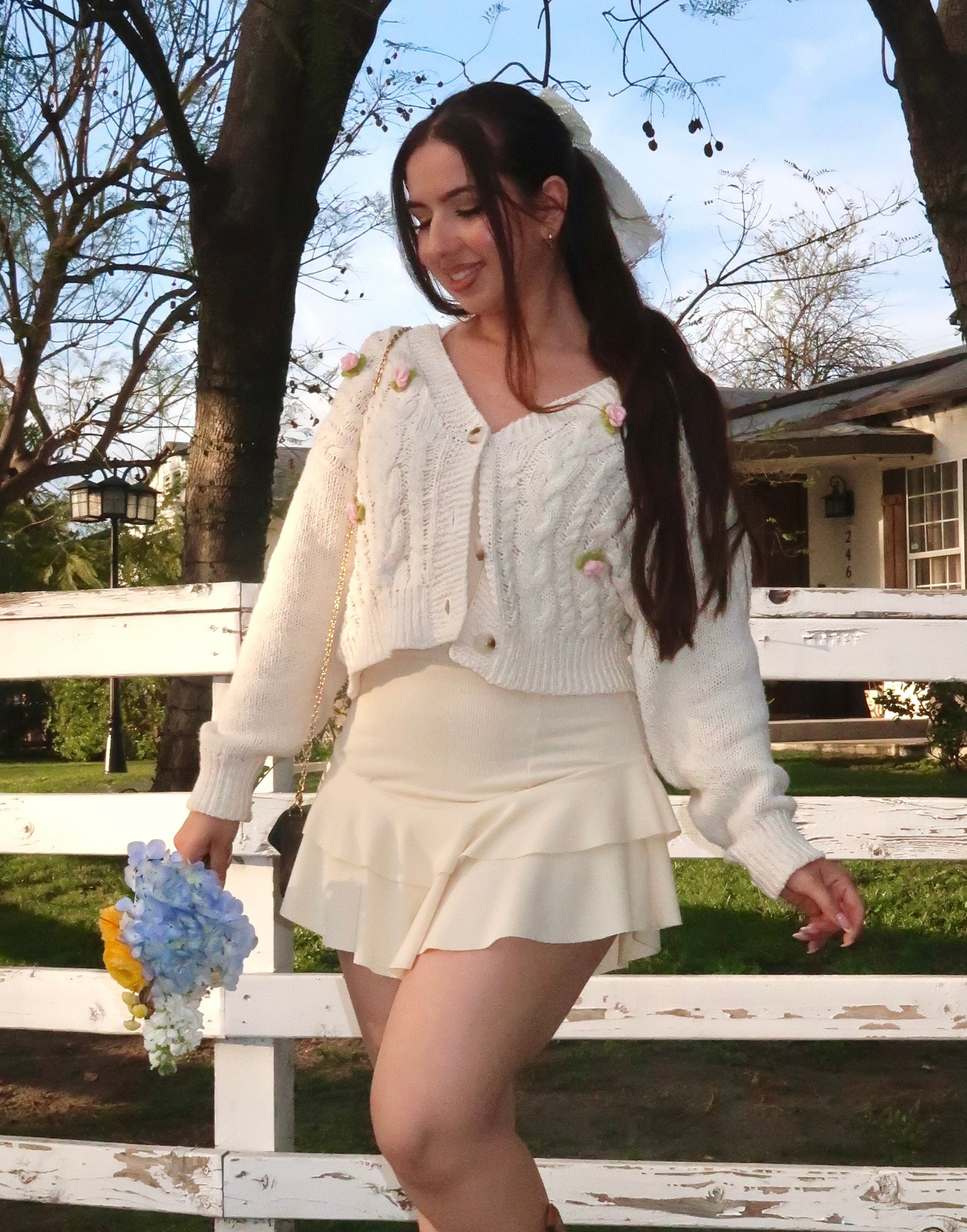 Amaryllis Cable Knit Flower Cardigan