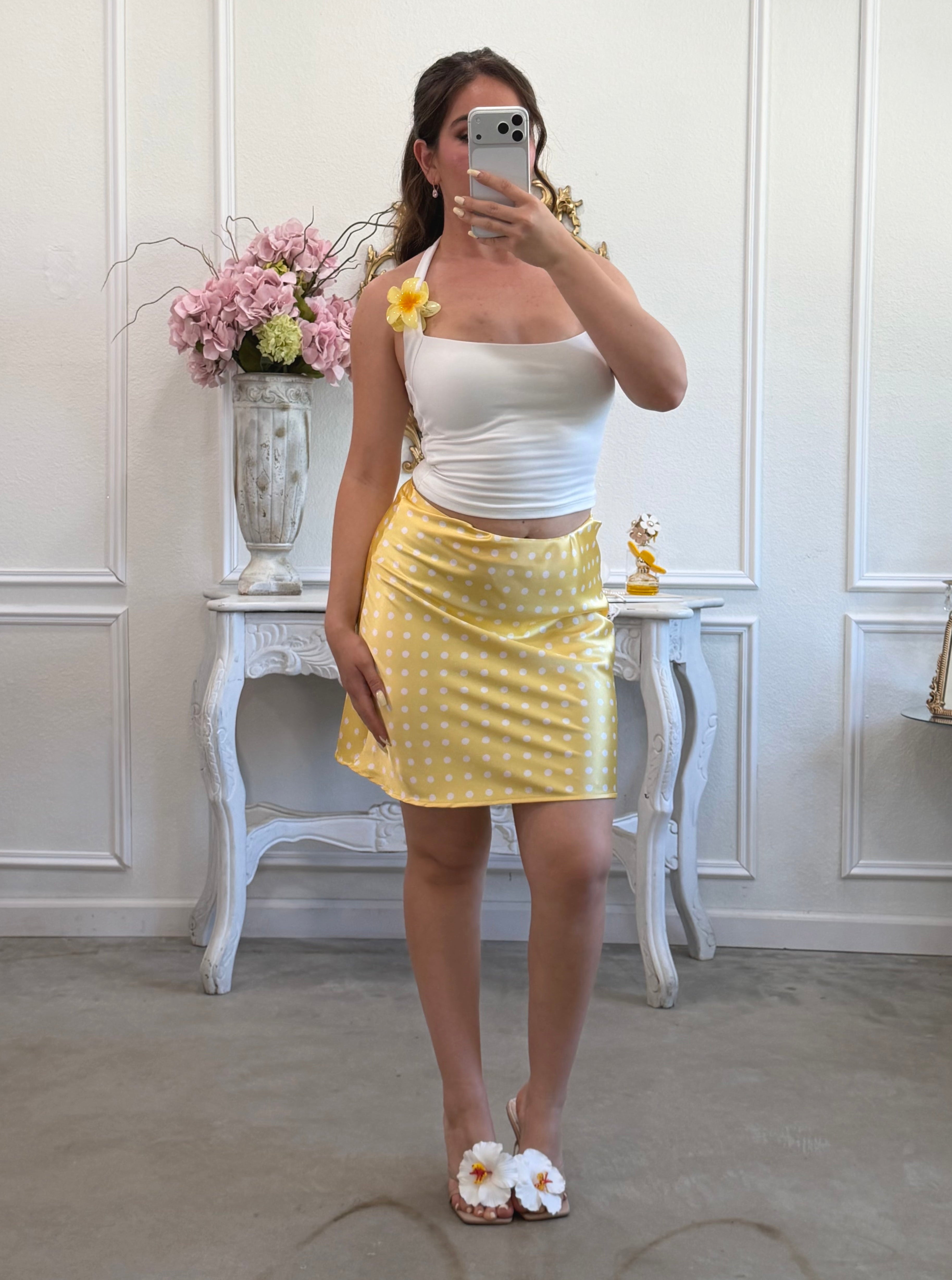 Sweet Pea Polka Dot Slip Skirt - Above the Knee (Yellow)
