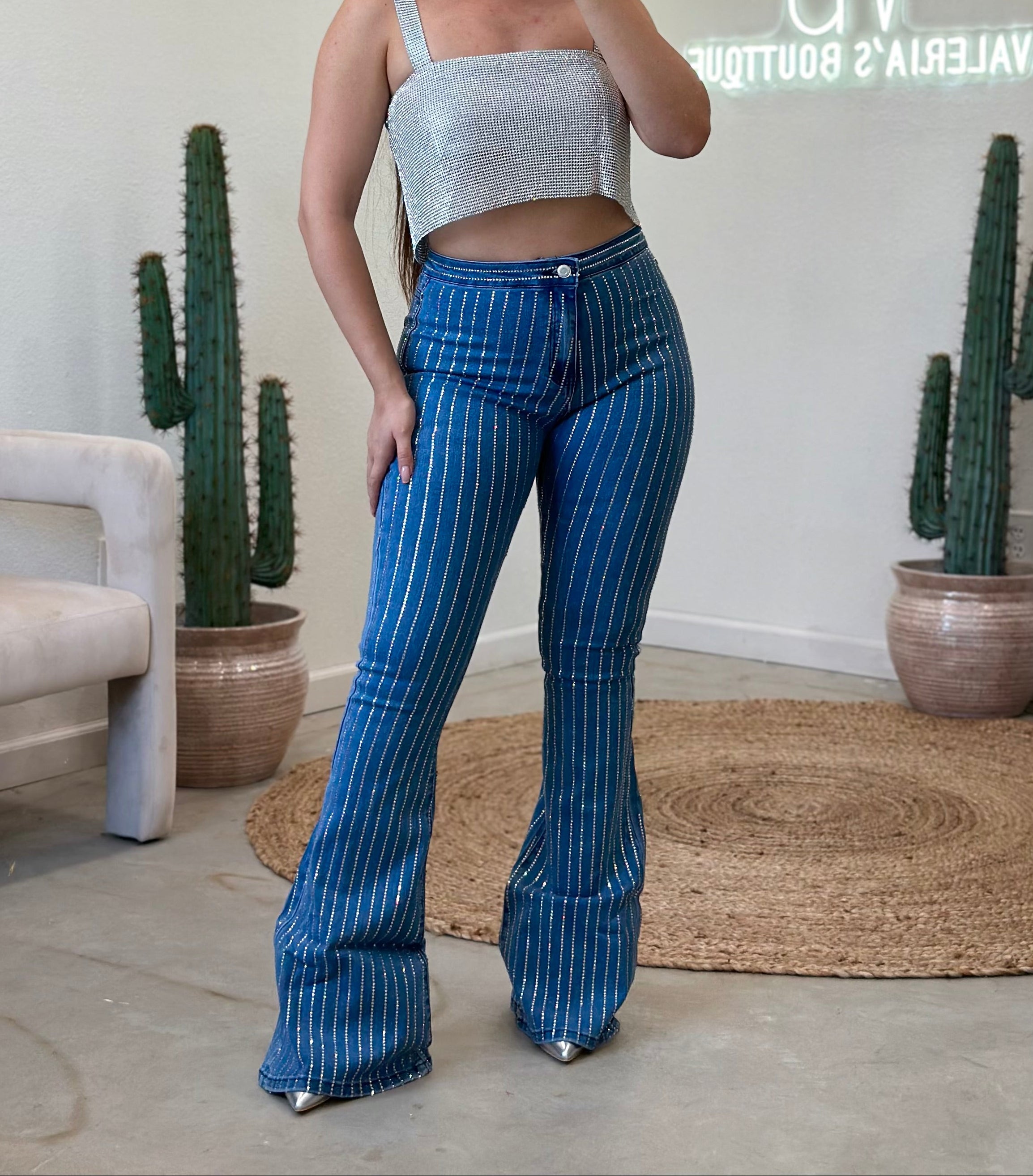 Serina Rhinestone High Rise Flare Jeans