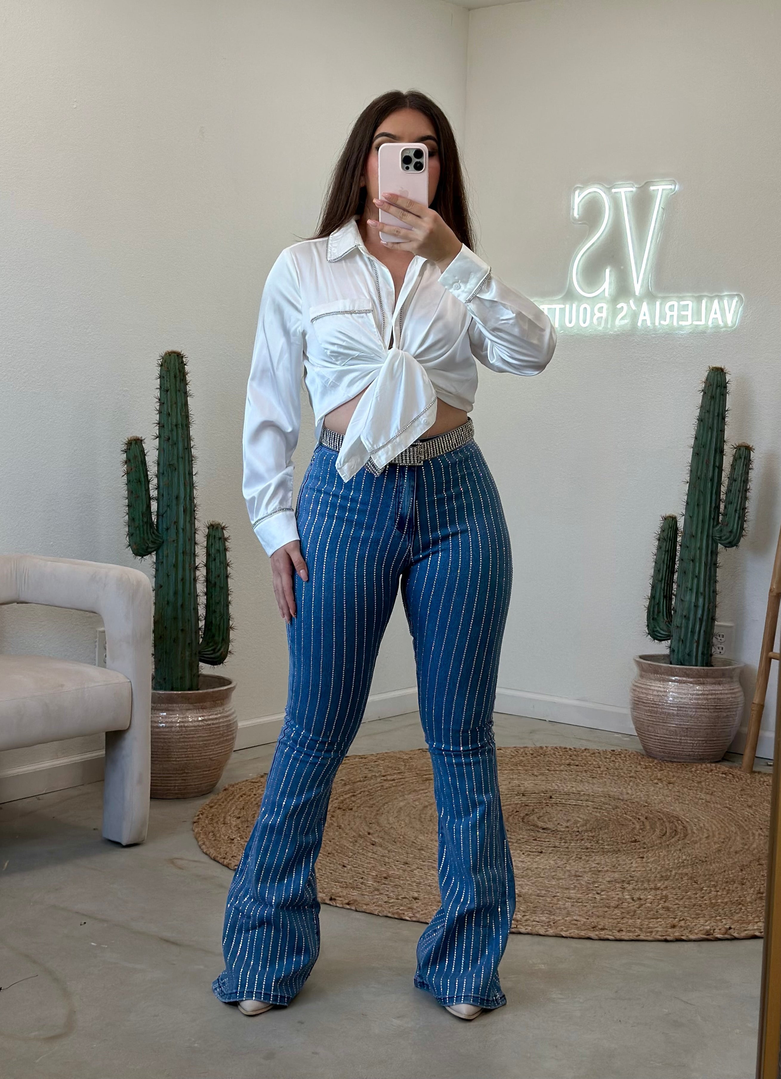 Serina Rhinestone High Rise Flare Jeans