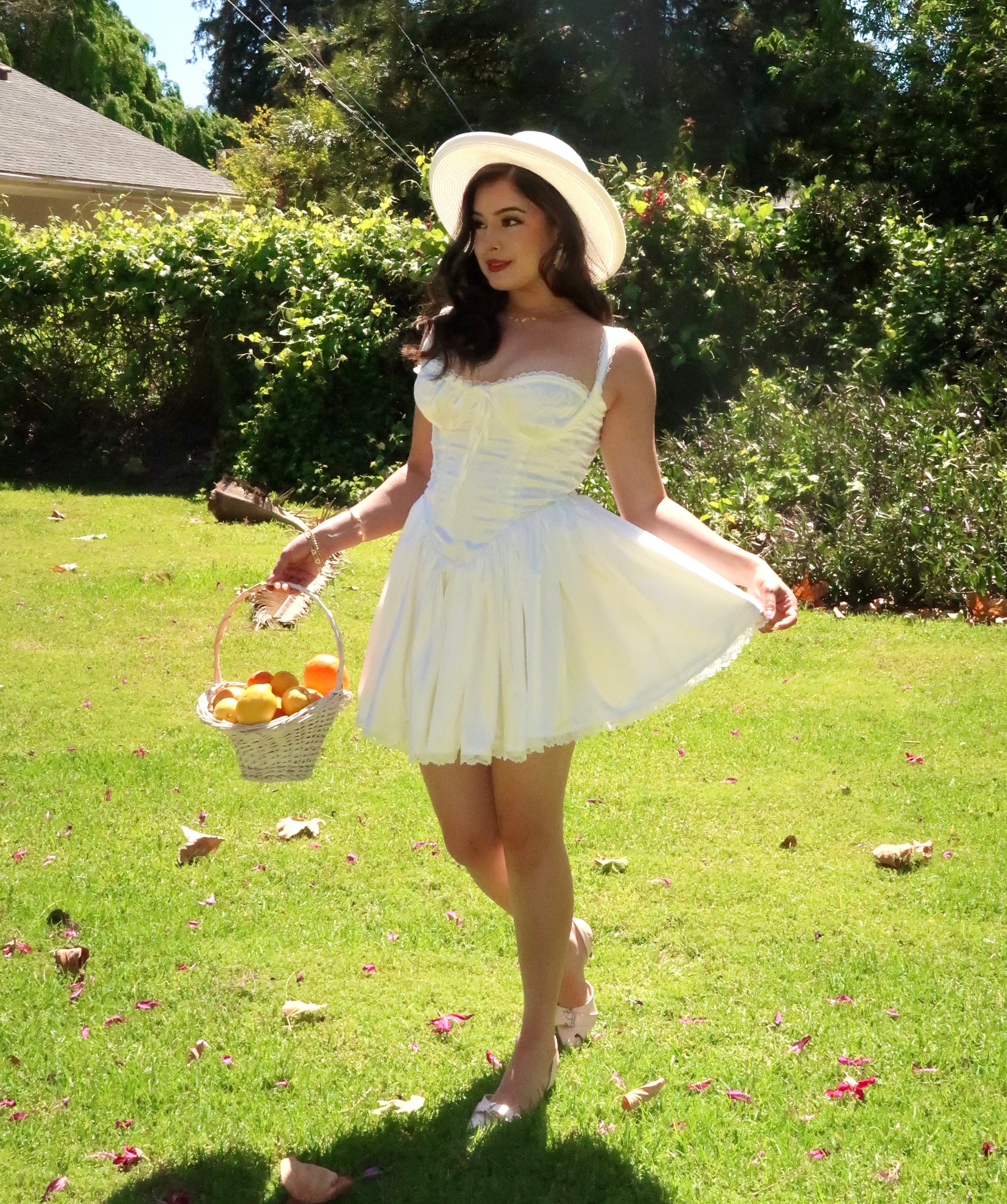 Daphne Satin Corset Mini Dress (Ivory)