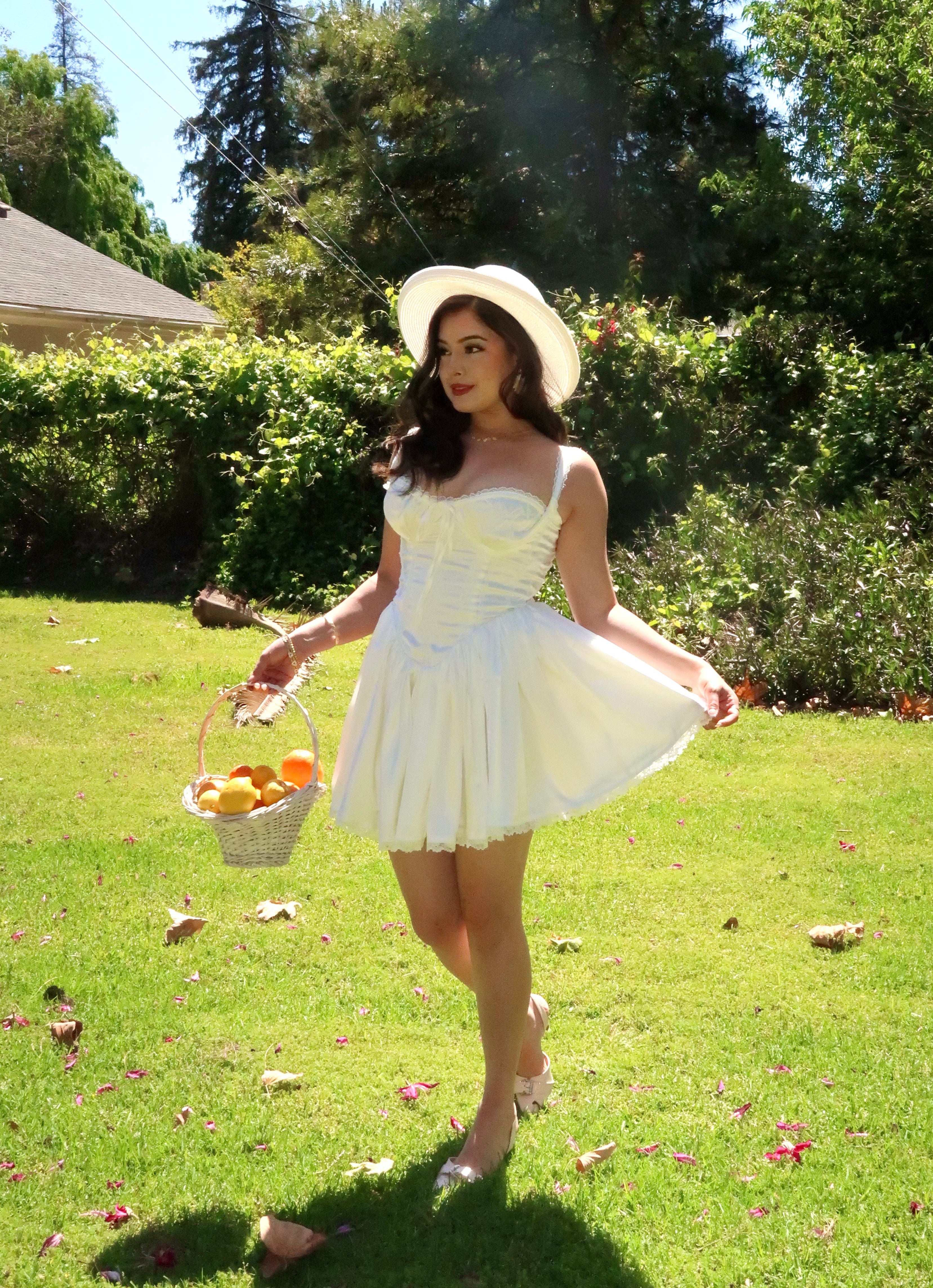 Daphne Satin Corset Mini Dress (Ivory)