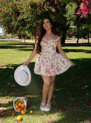 Diora Corset Mini Dress (Ivory/Pink Floral)