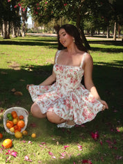 Diora Corset Mini Dress (Ivory/Pink Floral)