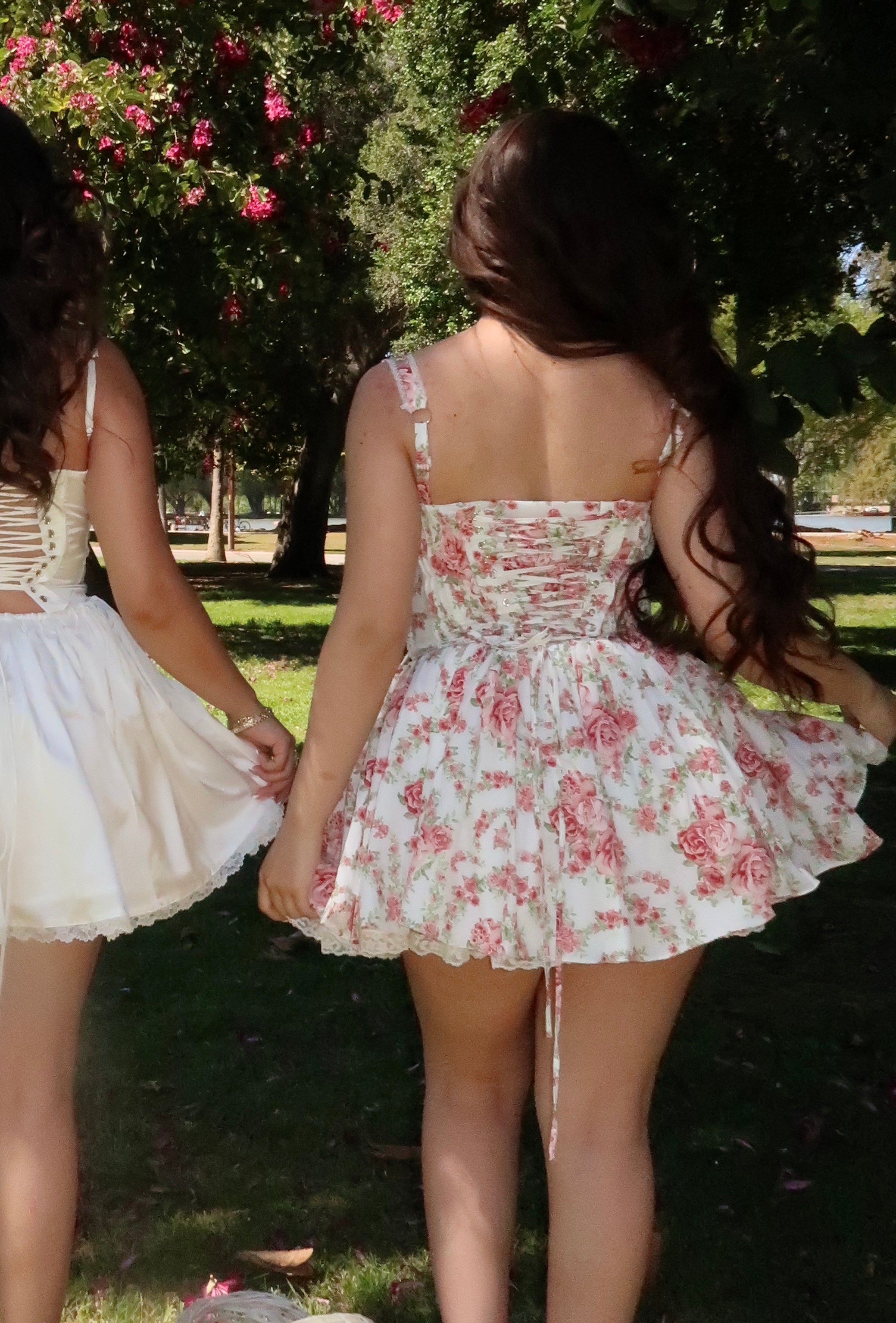 Diora Corset Mini Dress (Ivory/Pink Floral)