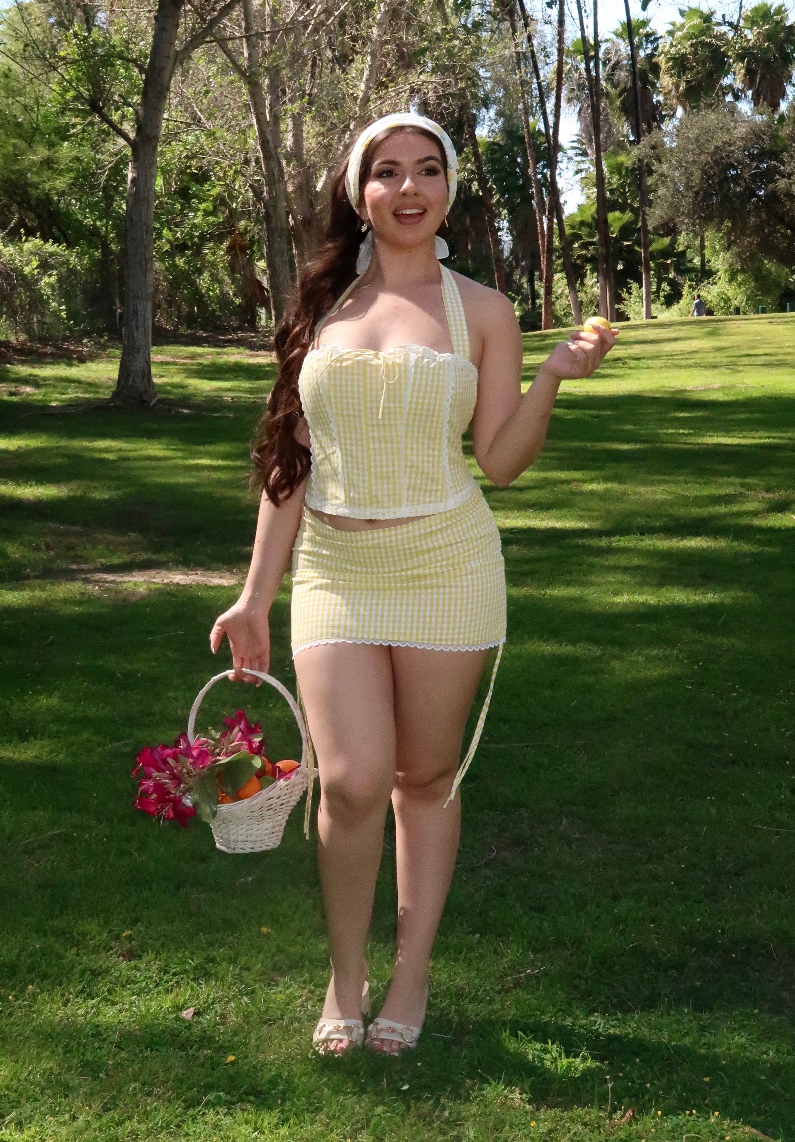 Sundae Date Gingham Skirt Set (Yellow)