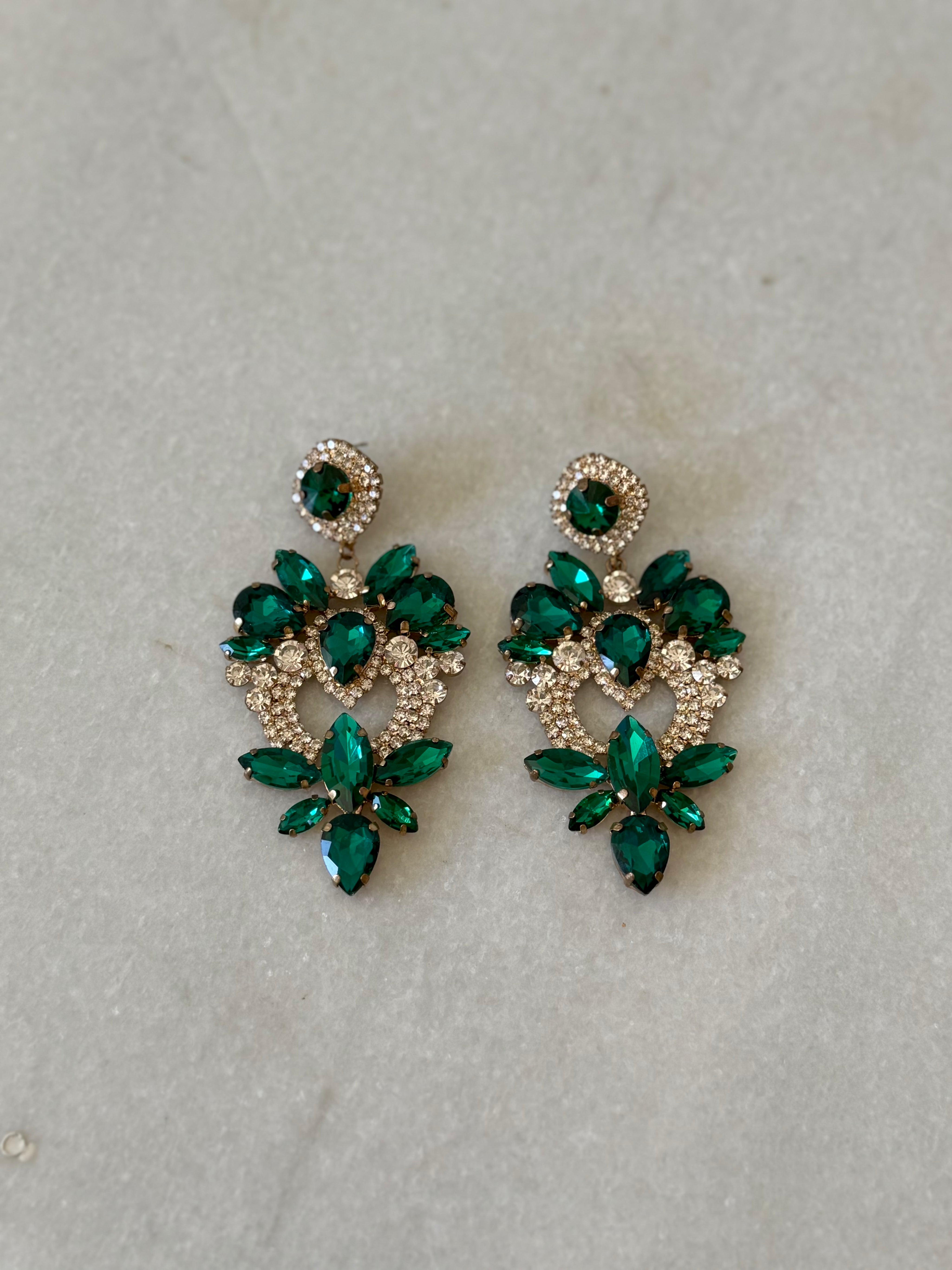 Emerald Jewel Teardrop Dangle Earrings