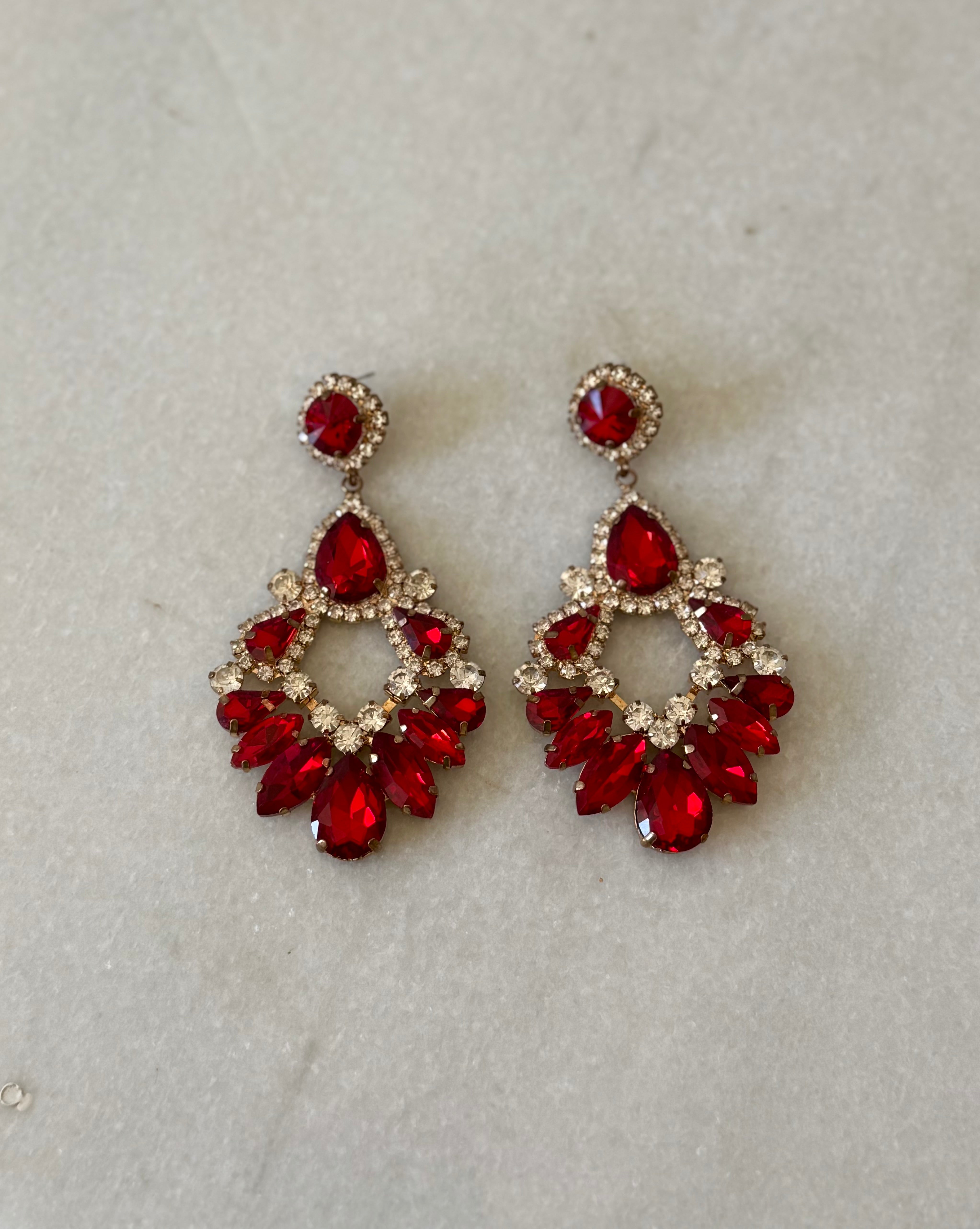 Ruby Jewel Teardrop Dangle Earrings