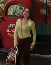Green Apple Knit Button Up Top