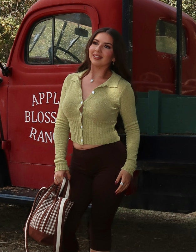 Green Apple Knit Button Up Top
