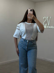 Jersey Rhinestone Crop Top (White)
