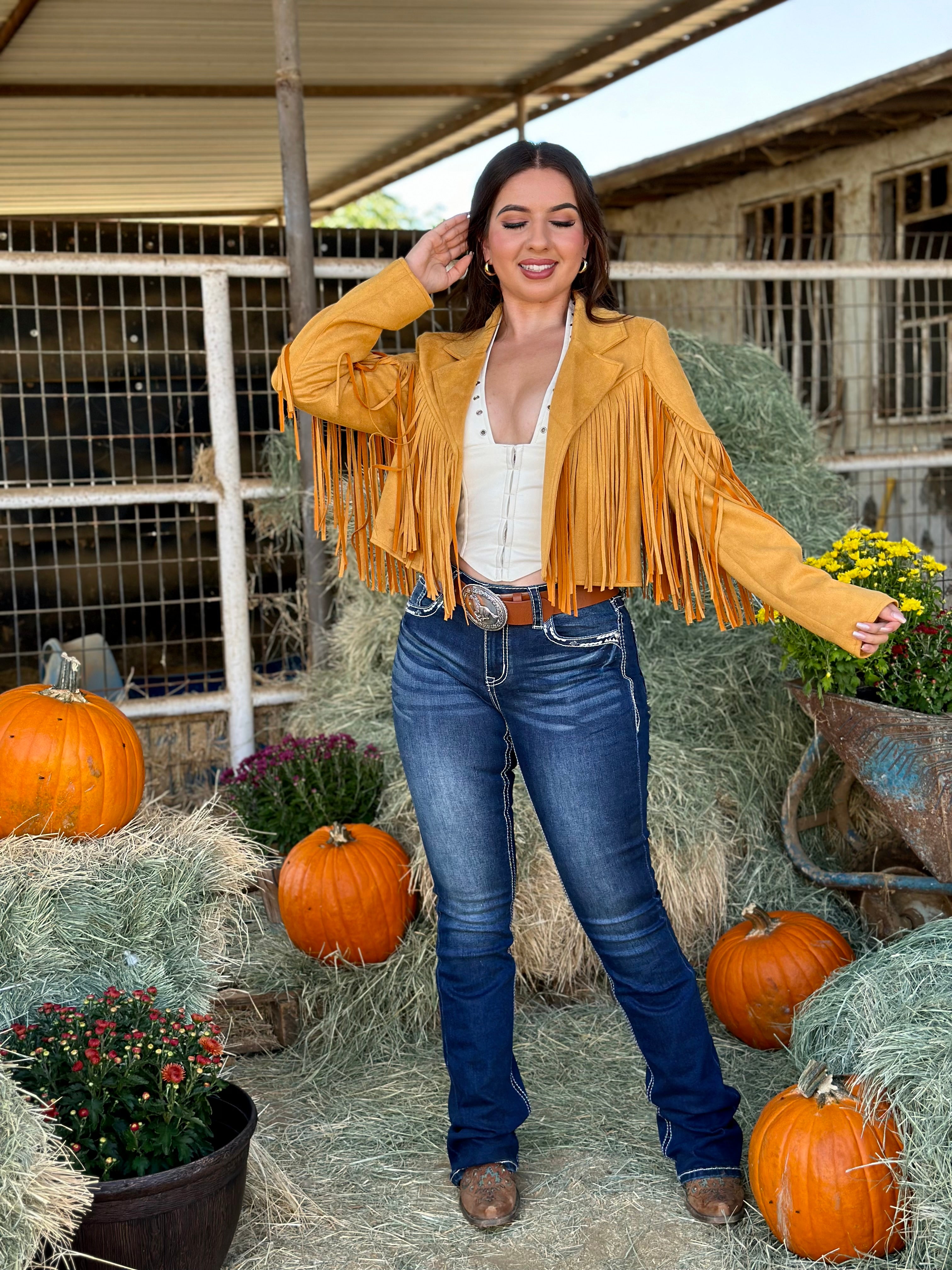 La Quebradora Fringe Suede Jacket (Mustard)