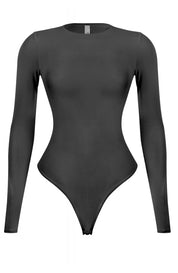 Valerie Crew Neck Long Sleeve Bodysuit (Black)