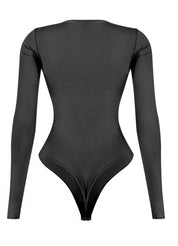 Valerie Crew Neck Long Sleeve Bodysuit (Black)