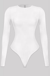 Valerie Crew Neck Long Sleeve Bodysuit (White)