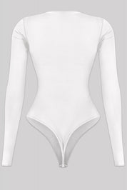 Valerie Crew Neck Long Sleeve Bodysuit (White)