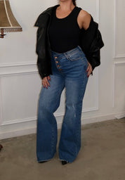 Ethan Button High Rise Wide Leg Jeans