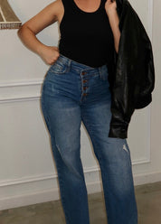 Ethan Button High Rise Wide Leg Jeans