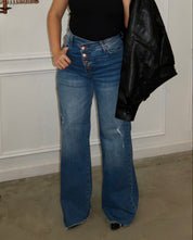 Ethan Button High Rise Wide Leg Jeans