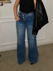 Ethan Button High Rise Wide Leg Jeans