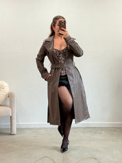 Empire Leather Trench Coat (Brown)