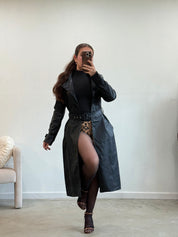 Empire Leather Trench Coat (Black)