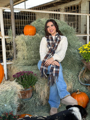 Navy/Brown/Nude Plaid Scarf