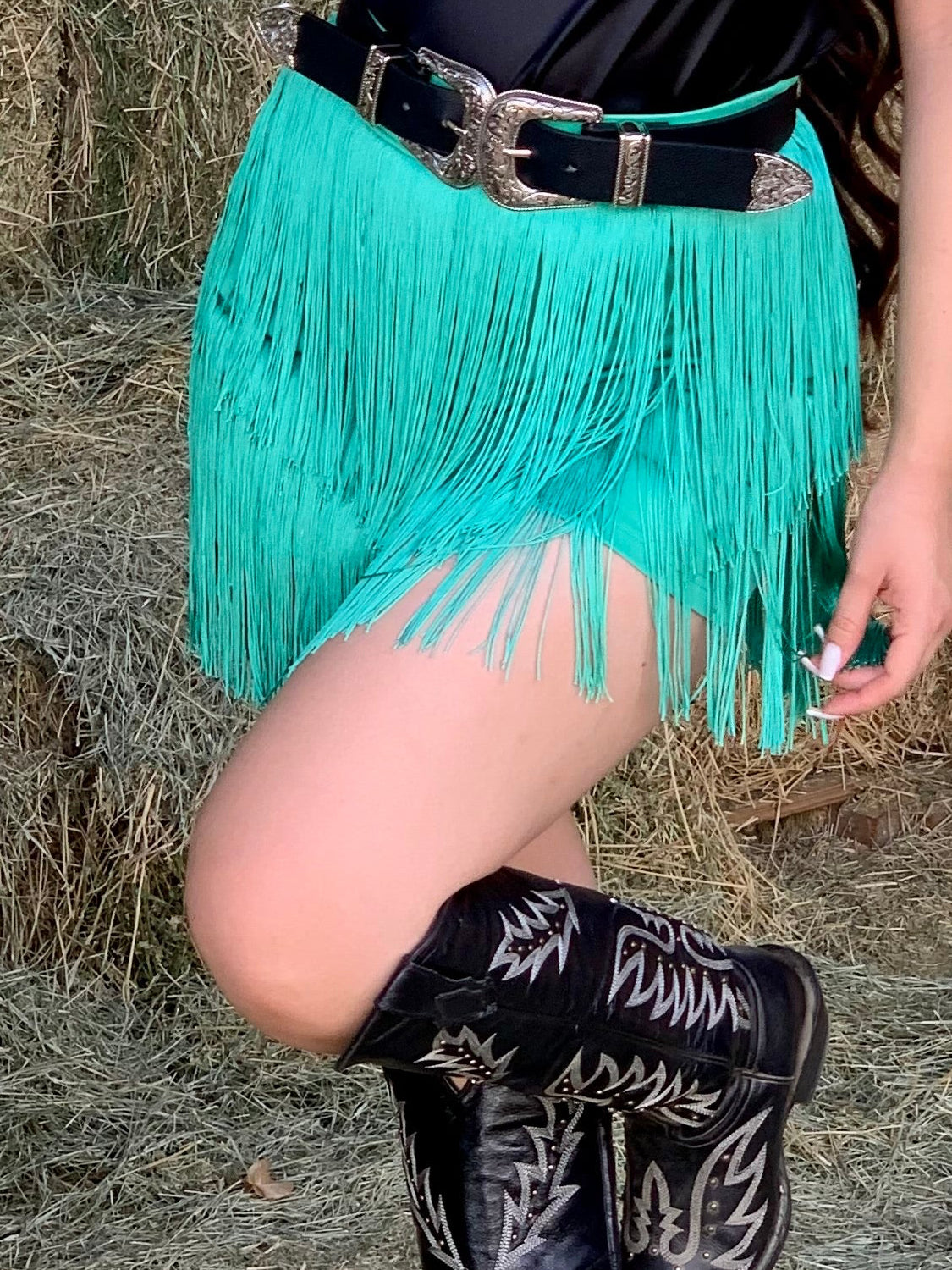 Rebeca Fringe Mini Skirt (Green)