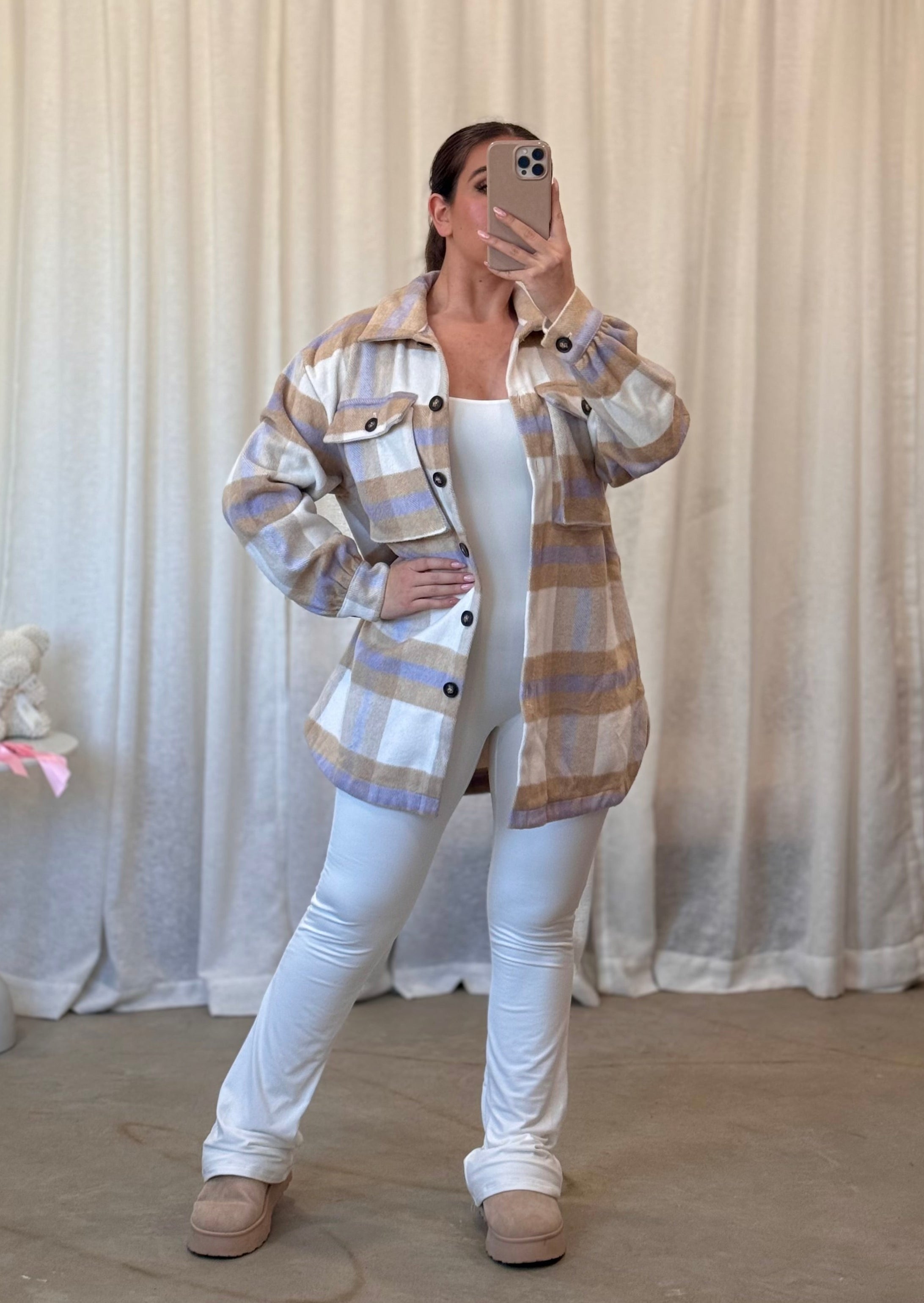 Hazel Wool Plaid Shacket (Lavender)