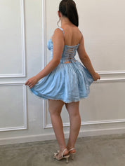 Daphne Satin Corset Mini Dress (Blue)