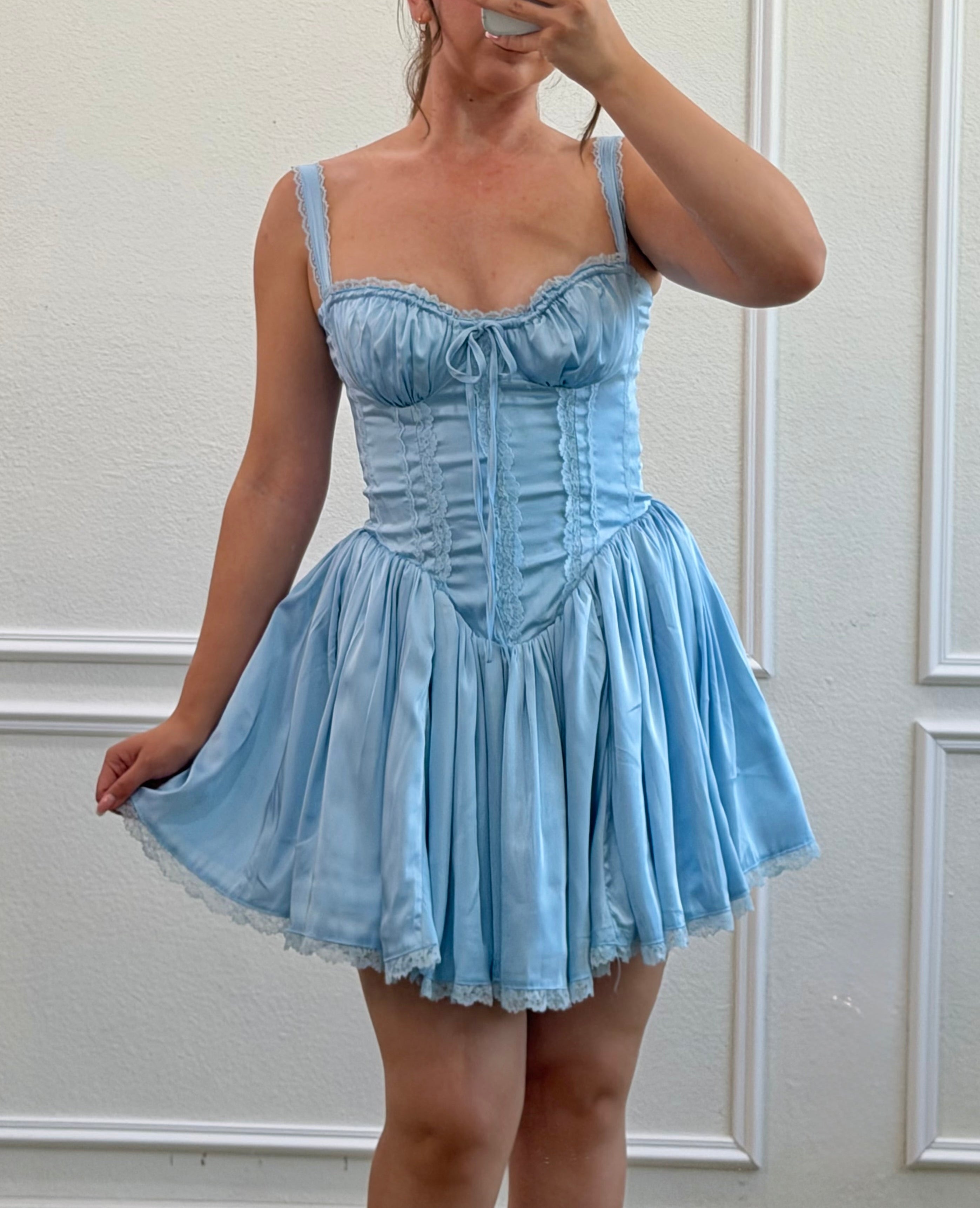 Daphne Satin Corset Mini Dress (Blue)