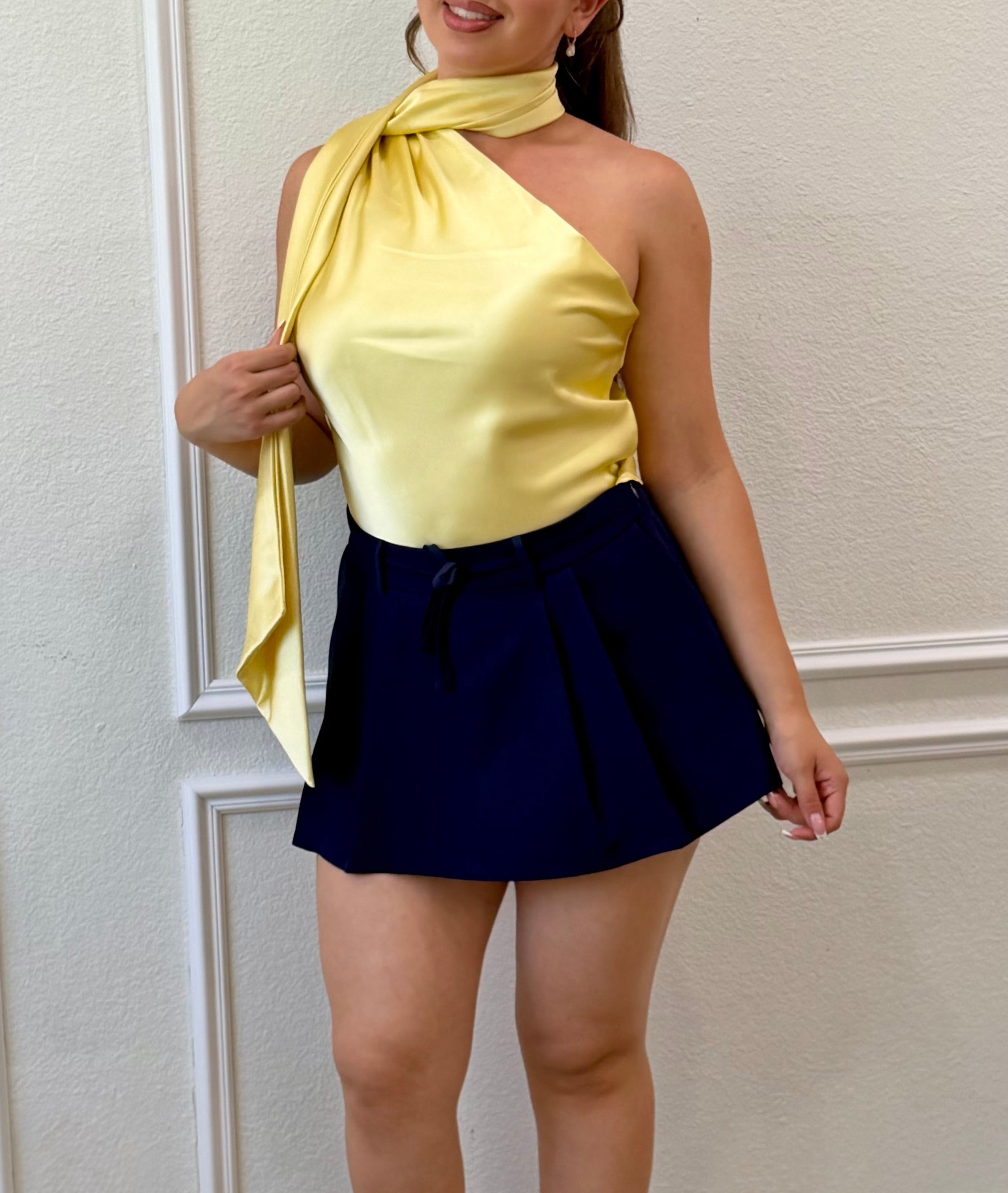 Julianna Scarf Detail Satin Top (Yellow)