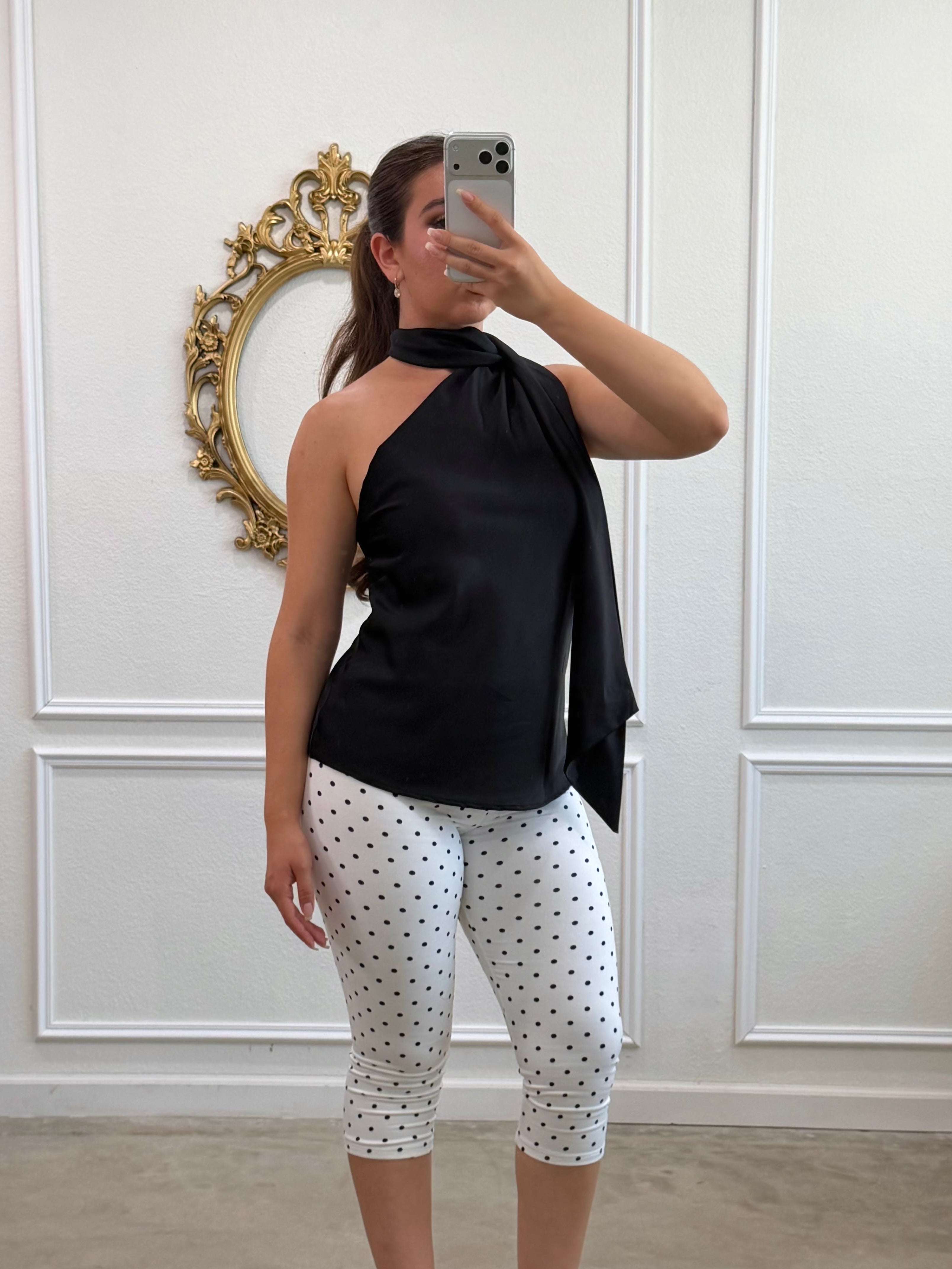 Julianna Scarf Detail Satin Top (Black)
