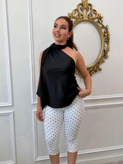 Julianna Scarf Detail Satin Top (Black)