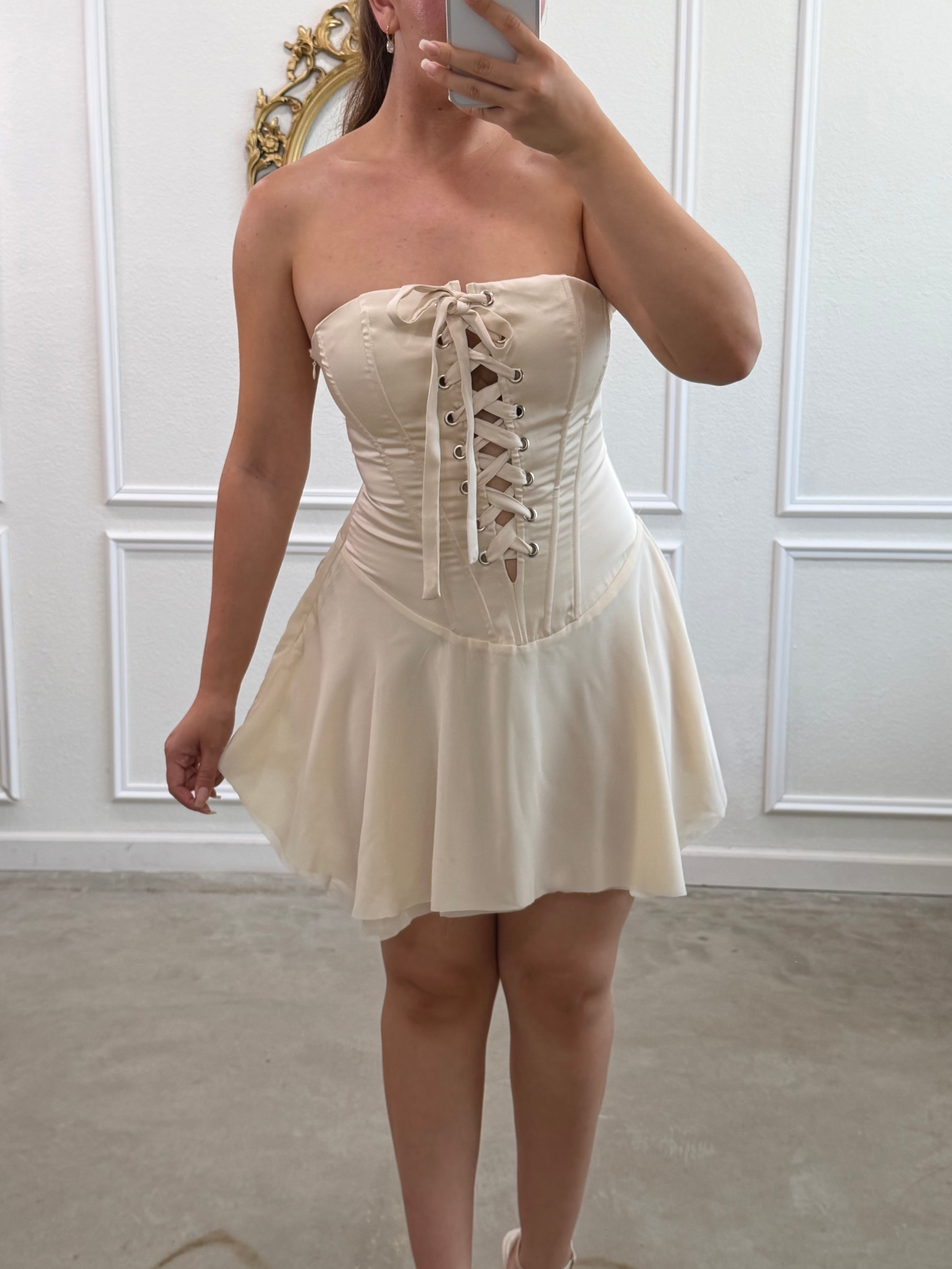 Ballerina Corset Mini Dress (Cream)