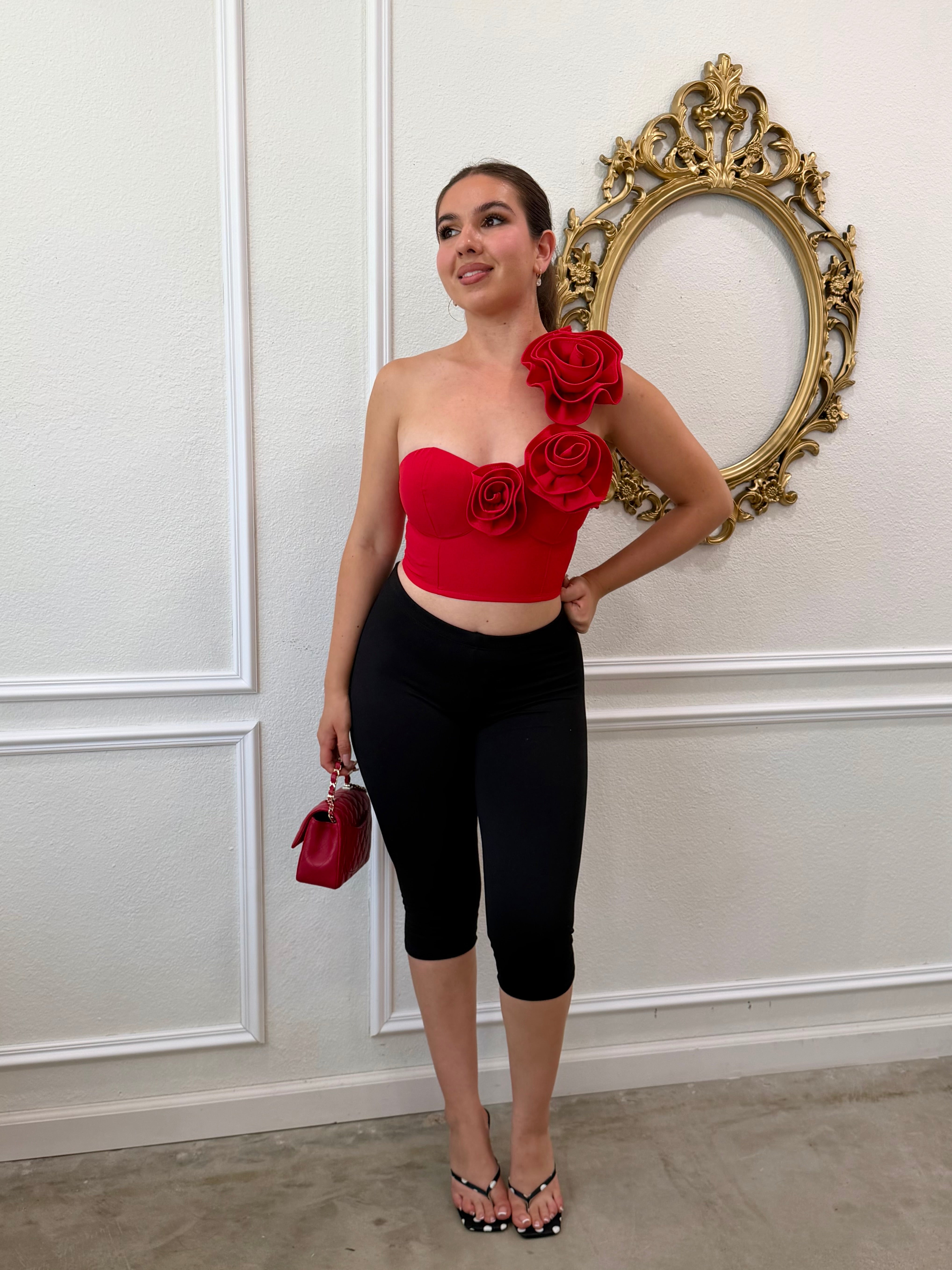 Gardenia One Shoulder Top (Red)