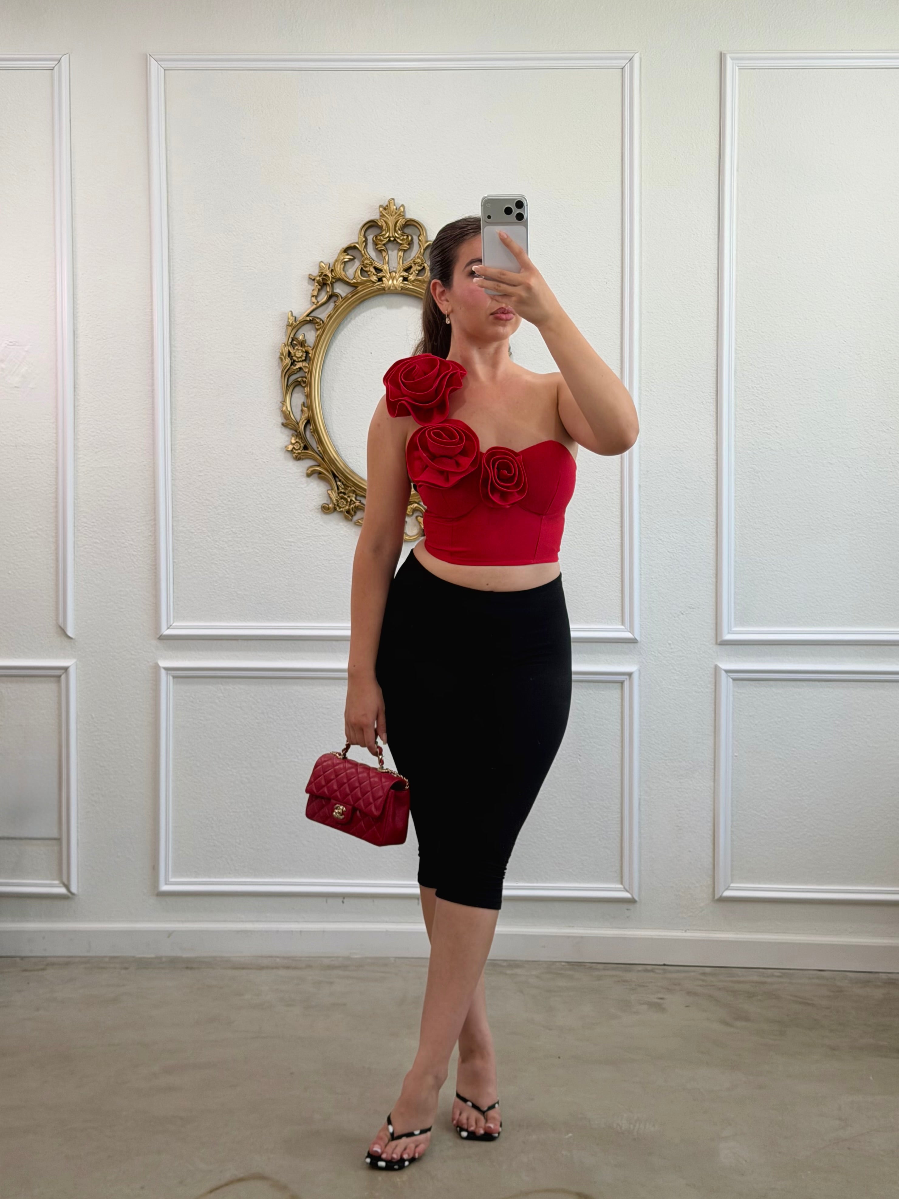Gardenia One Shoulder Top (Red)