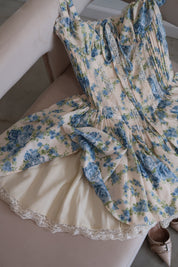 Diora Corset Mini Dress (Cream/Blue Floral)
