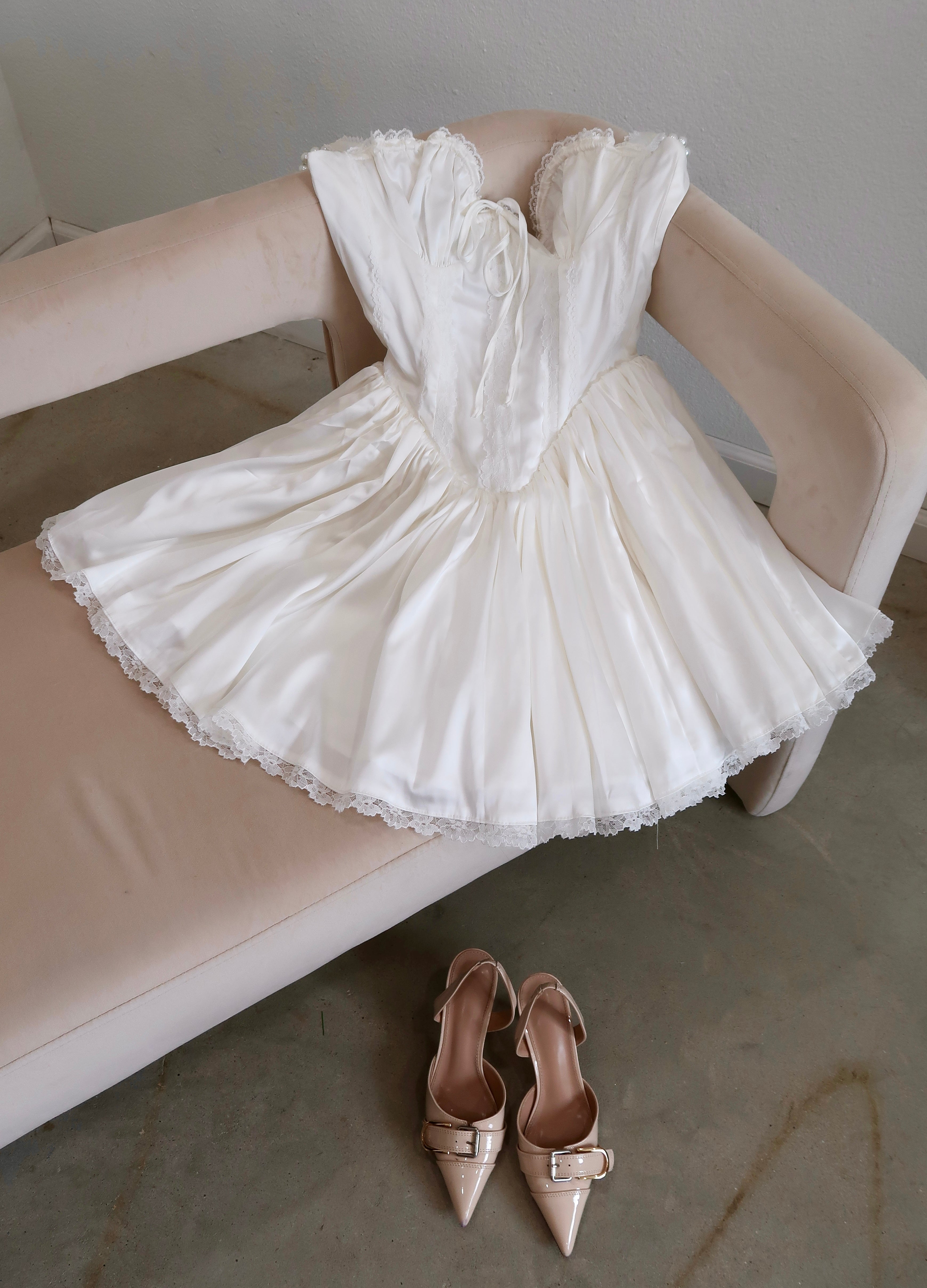 Daphne Satin Corset Mini Dress (Ivory)