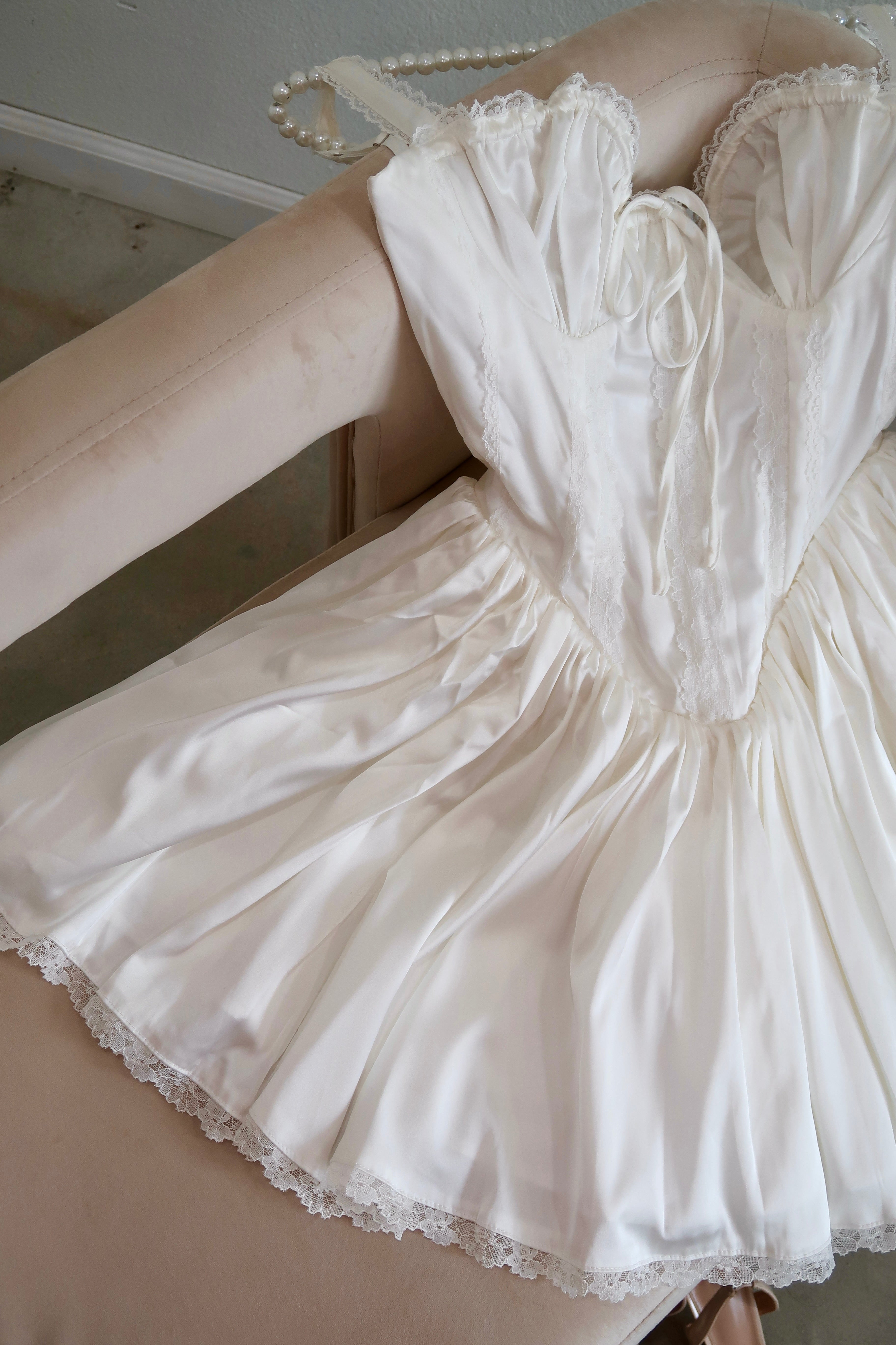 Daphne Satin Corset Mini Dress (Ivory)