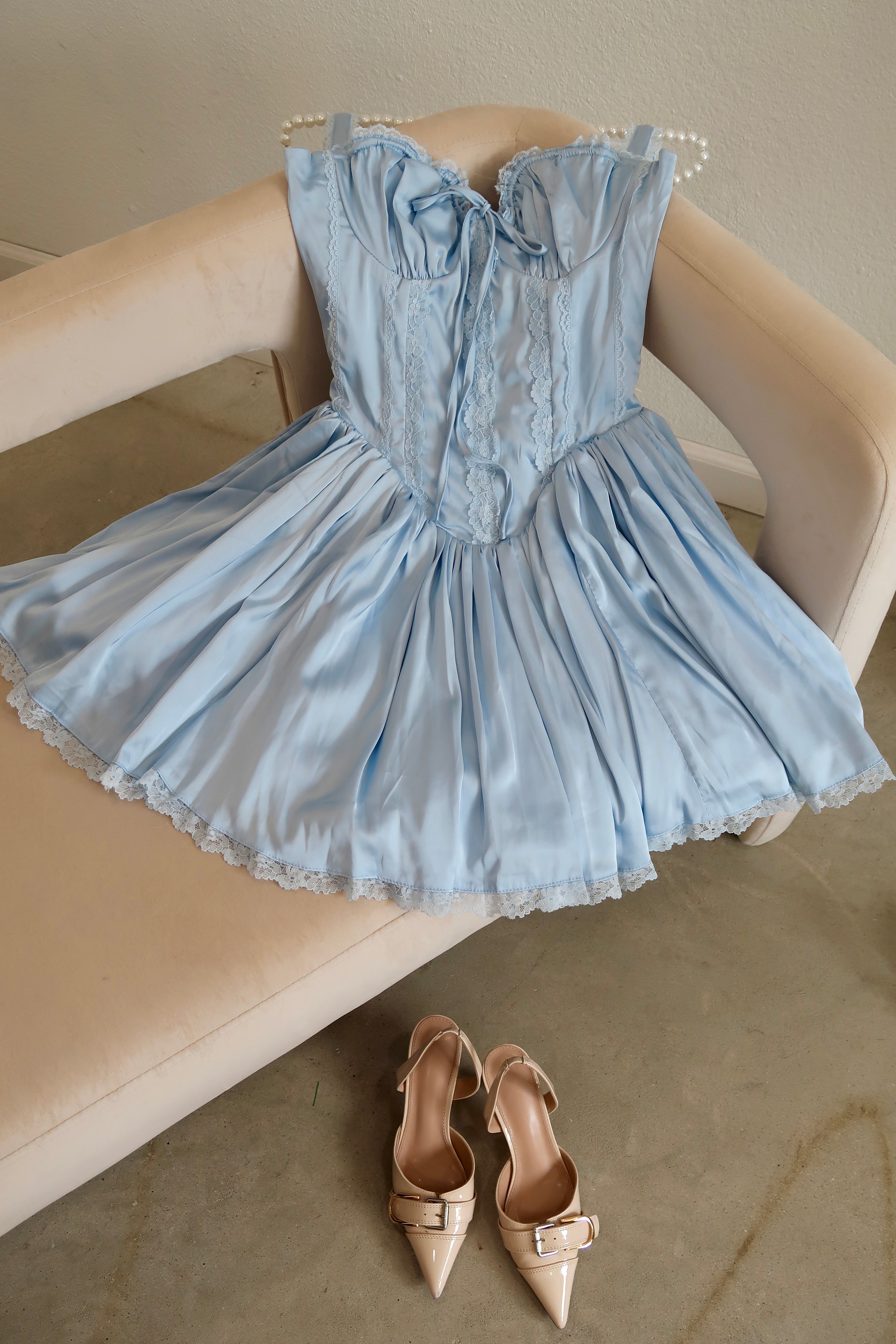 Daphne Satin Corset Mini Dress (Blue)