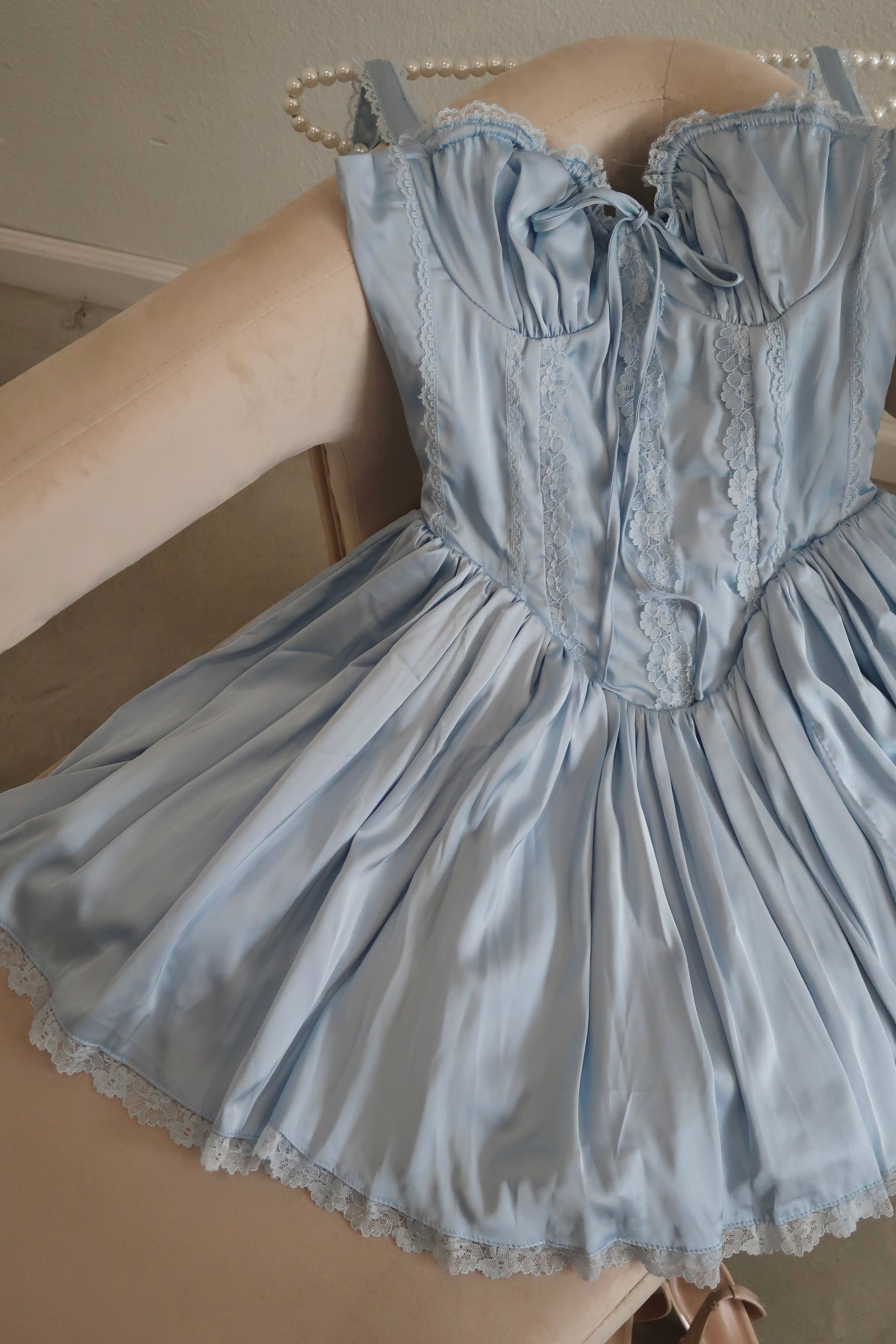 Daphne Satin Corset Mini Dress (Blue)