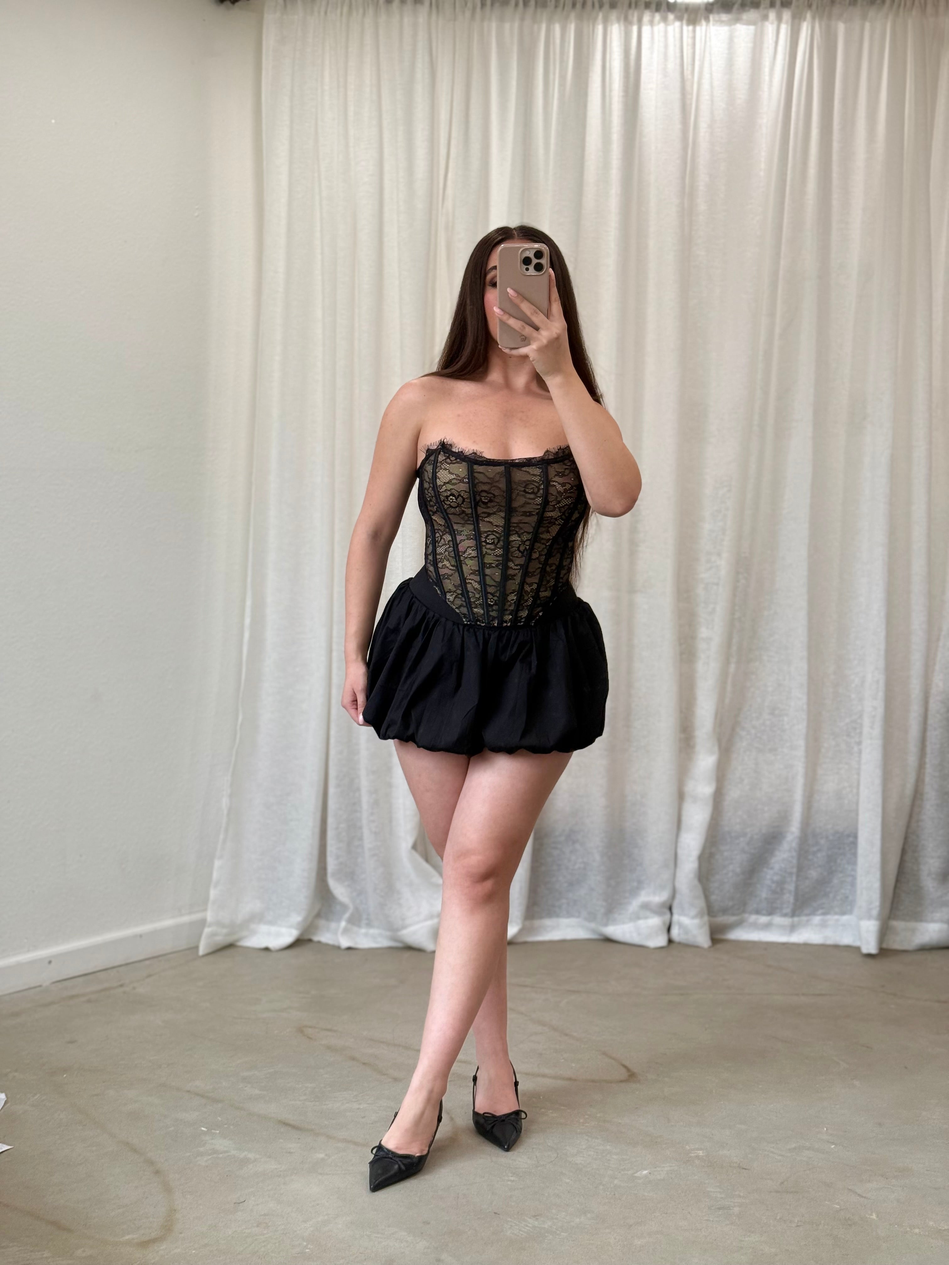 Romi Bubble Mini Skirt (Black)